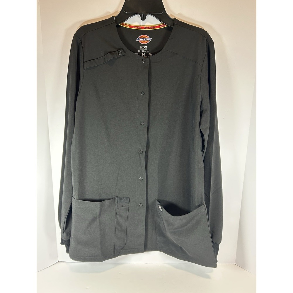 Dickies EDS Scrubs Womens Snap Front Warm Up Jacket Black Size XS Pockets DK305